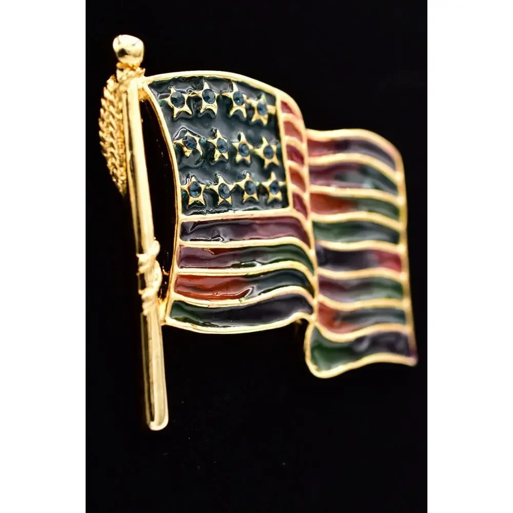 Pride Month Rainbow American Flag Brooch Multicolor Enamel Gold Pin Chunky BinBI